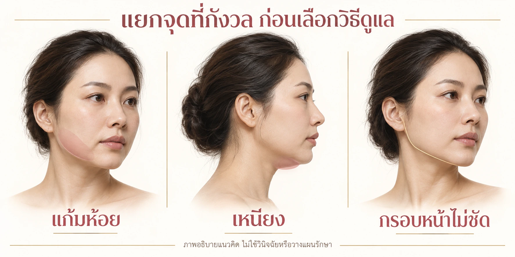 ภาพอธิบายแนวคิดเปรียบเทียบแก้มห้อย เหนียง และกรอบหน้าไม่ชัด